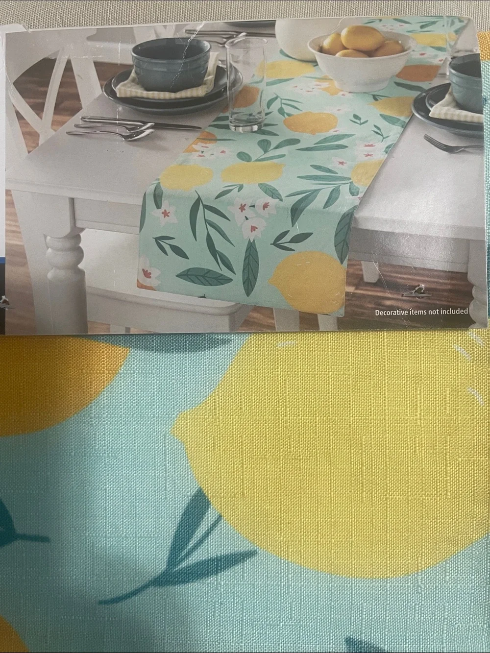 Mainstays Lemon Pattern Table Runner -  Aqua & Yellow